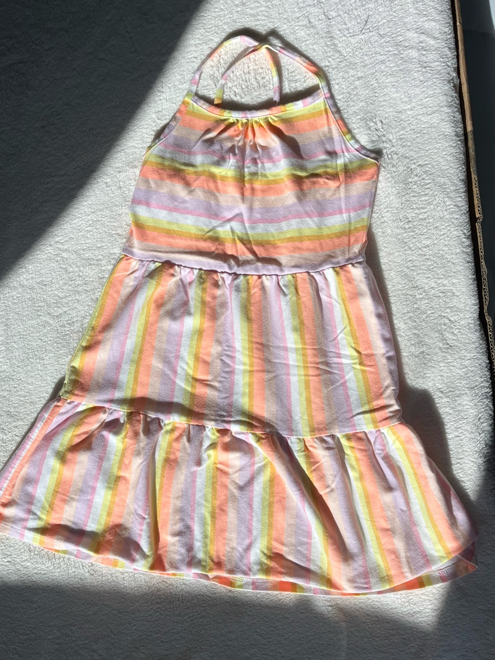 Striped Pastel Ruffle Hem Dress - Pink, Yellow, Peach